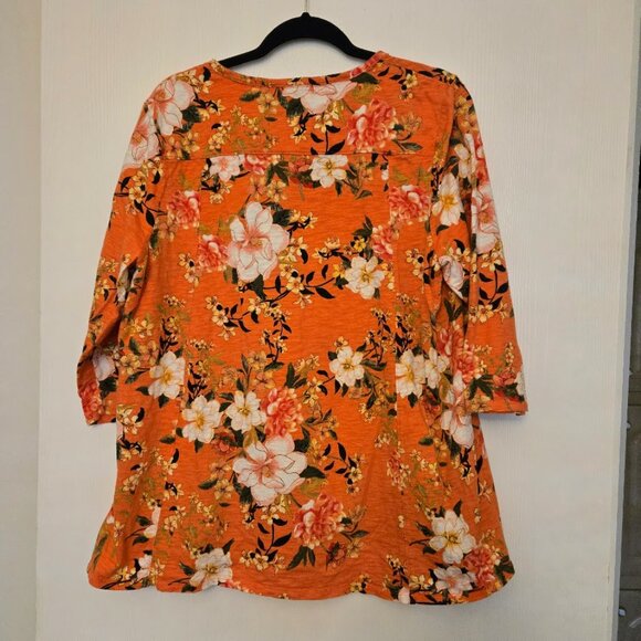 Chico's orange floral 3/4 top Size 3/XL NWOT - Picture 5 of 5